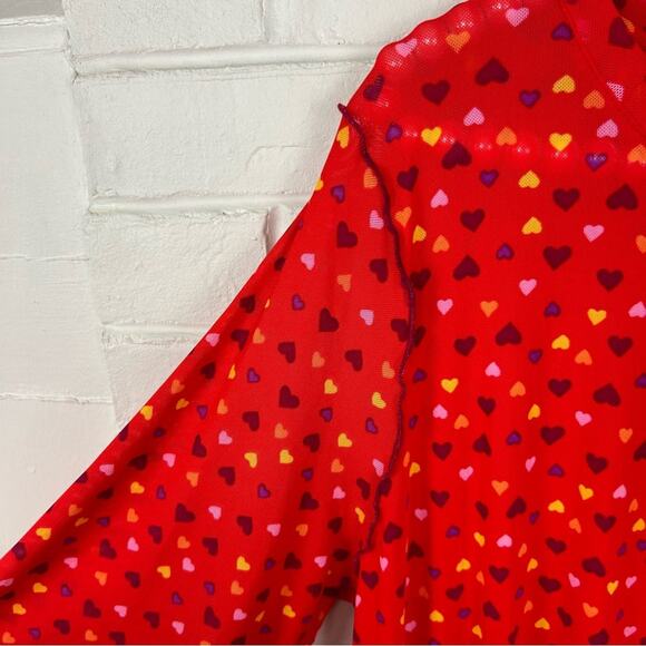 LOGO Layers by Lori Goldstein Mesh Heart 3/4 Sleeve Top in Fiery Red Size L - Picture 7 of 9